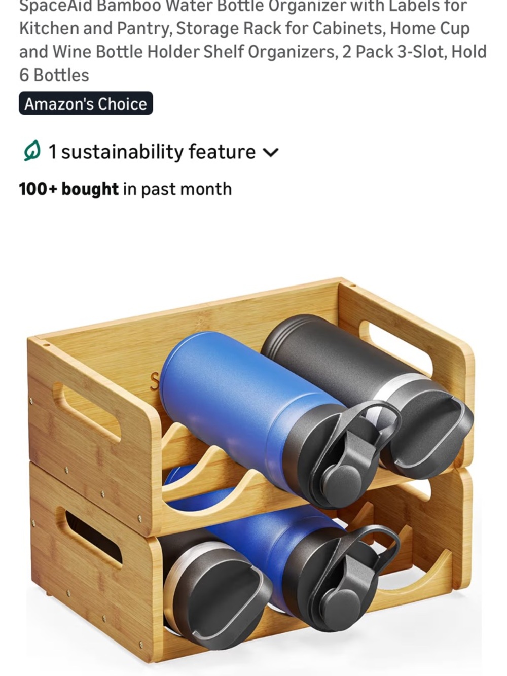 NEW IN PACKAGE Bamboo Water Bottle Organizer Rack - Natural Bamboo